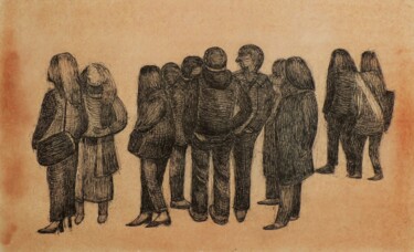 Σχέδιο με τίτλο "In costante attesa…" από Francesco Cagnato, Αυθεντικά έργα τέχνης, Μελάνι Τοποθετήθηκε στο Χαρτόνι