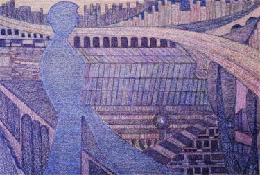 Dessin intitulée "Il pendolare-The co…" par Francesco Cagnato, Œuvre d'art originale, Pastel