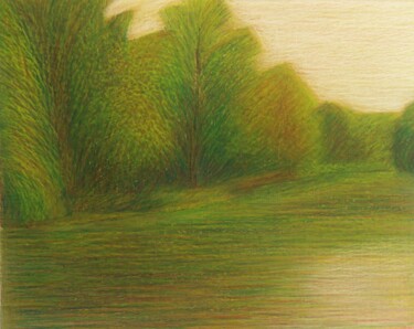 Disegno intitolato "Riva con alberi-Sho…" da Francesco Cagnato, Opera d'arte originale, Pastello