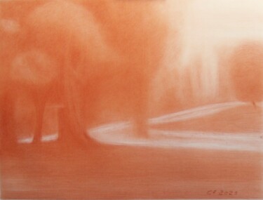 Desenho intitulada "Sentiero con querci…" por Francesco Cagnato, Obras de arte originais, Carvão