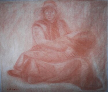 Drawing titled "Madre con figlio ad…" by Francesco Cagnato, Original Artwork, Chalk