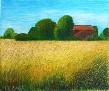 Disegno intitolato "Per campi tra erba…" da Francesco Cagnato, Opera d'arte originale, Pastello
