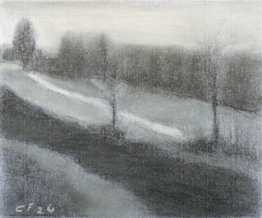 Drawing titled "Il pendio-The slope" by Francesco Cagnato, Original Artwork, Charcoal