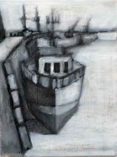 Peinture intitulée "Barche alla fonda n…" par Francesco Cagnato, Œuvre d'art originale, Huile