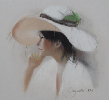 Drawing titled "Ritratto di donna c…" by Francesco Cagnato, Original Artwork, Pastel Mounted on Cardboard