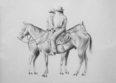 Drawing titled "Guardiani a cavallo" by Francesco Cagnato, Original Artwork, Pencil Mounted on Cardboard