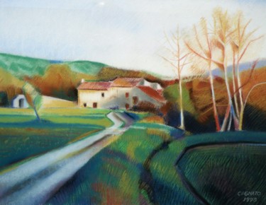Peinture intitulée "Paesaggio toscano" par Francesco Cagnato, Œuvre d'art originale, Pastel Monté sur Carton
