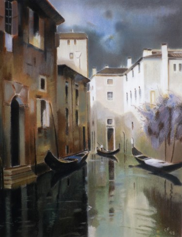 Peinture intitulée "Canale veneziano-no…" par Francesco Cagnato, Œuvre d'art originale, Pastel
