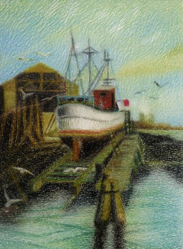 Peinture intitulée "Il cantiere navale 1" par Francesco Cagnato, Œuvre d'art originale, Pastel