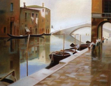 Peinture intitulée "Chioggia al mattino" par Francesco Cagnato, Œuvre d'art originale, Pastel Monté sur Carton