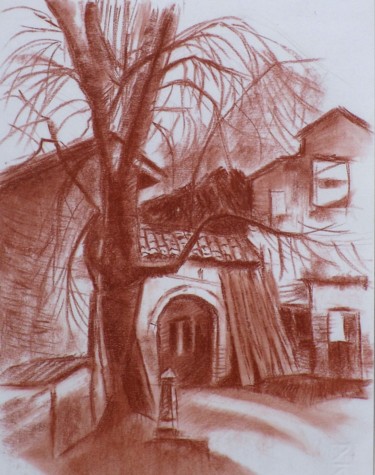 Drawing titled "La legnaia" by Francesco Cagnato, Original Artwork, Chalk