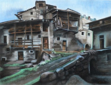 Peinture intitulée "Casa contadina" par Francesco Cagnato, Œuvre d'art originale, Pastel Monté sur Carton