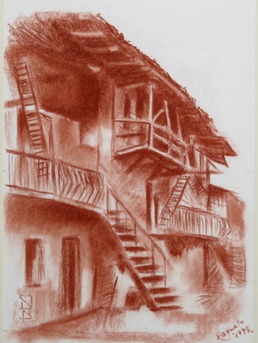 Disegno intitolato "Antica cascina" da Francesco Cagnato, Opera d'arte originale, Gesso Montato su Cartone