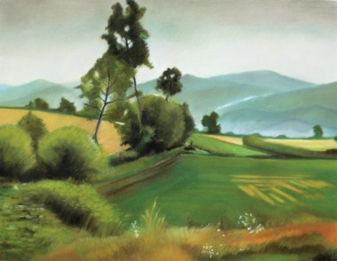 Painting titled "Brianza, paesaggio…" by Francesco Cagnato, Original Artwork, Pastel Mounted on Cardboard