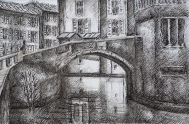 Dibujo titulada "I Navigli a Milano" por Francesco Cagnato, Obra de arte original, Bolígrafo Montado en Cartulina