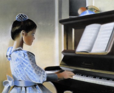 Desenho intitulada "Al pianoforte" por Francesco Cagnato, Obras de arte originais, Pastel Montado em Cartão