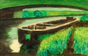 Peinture intitulée "Chiatta fluviale-Ri…" par Francesco Cagnato, Œuvre d'art originale, Huile Monté sur Carton