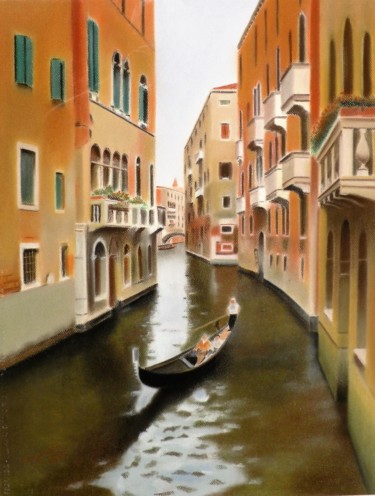 Painting titled "Per rii e calli" by Francesco Cagnato, Original Artwork, Pastel