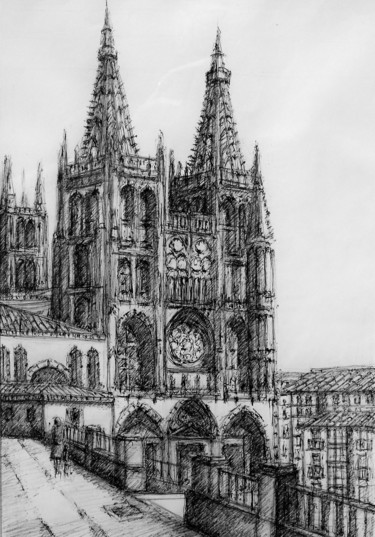 Desenho intitulada "Burgos, la cattedra…" por Francesco Cagnato, Obras de arte originais, Canetac de aerossol