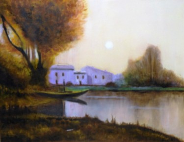 Painting titled "Golena del fiume Po" by Francesco Cagnato, Original Artwork, Oil