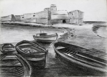 Drawing titled "Giens" by Francesco Cagnato, Original Artwork, Charcoal