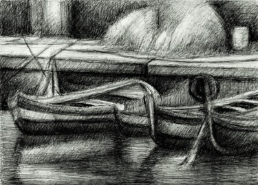 Dessin intitulée "Veduta del porto de…" par Francesco Cagnato, Œuvre d'art originale, Stylo à bille