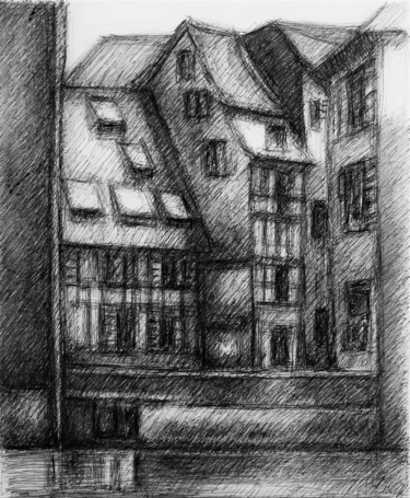 Dessin intitulée "Strasburgo, quai Sa…" par Francesco Cagnato, Œuvre d'art originale, Stylo à bille