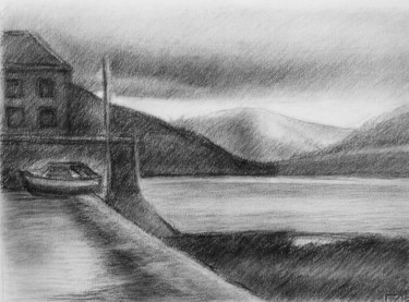 Drawing titled "Paesaggio di Scozia" by Francesco Cagnato, Original Artwork, Charcoal