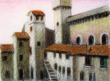 「La rocca Monaldesch…」というタイトルの描画 Francesco Cagnatoによって, オリジナルのアートワーク, インク