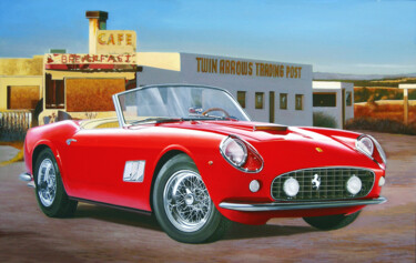 Schilderij getiteld "Ferrari California" door Francesco Capello, Origineel Kunstwerk, Olie Gemonteerd op Frame voor houten b…