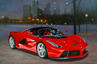Painting titled "Ferrari La Ferrari…" by Francesco Capello, Original Artwork, Oil Mounted on Wood Stretcher frame
