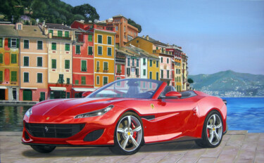 Painting titled "Ferrari Portifino20…" by Francesco Capello, Original Artwork, Oil Mounted on Wood Stretcher frame