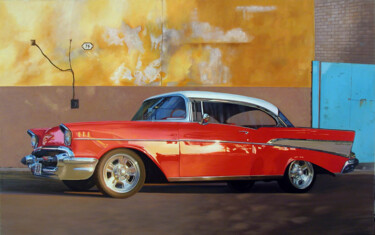 Painting titled "CHEVY BEL AIR" by Francesco Capello, Original Artwork, Oil Mounted on Wood Stretcher frame