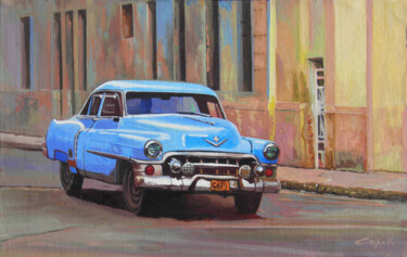 Картина под названием "Cuban car azzurra" - Francesco Capello, Подлинное произведение искусства, Масло Установлен на Деревян…