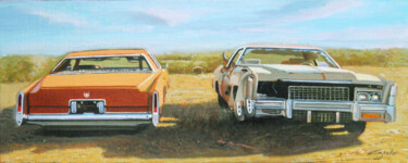 Painting titled "Car graveyard" by Francesco Capello, Original Artwork, Oil Mounted on Wood Panel