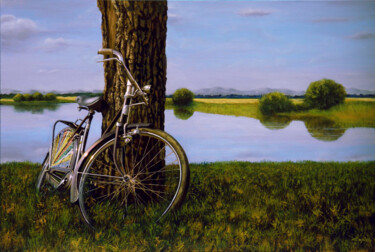 Painting titled "BICI IN CAMPAGNA" by Francesco Capello, Original Artwork, Oil