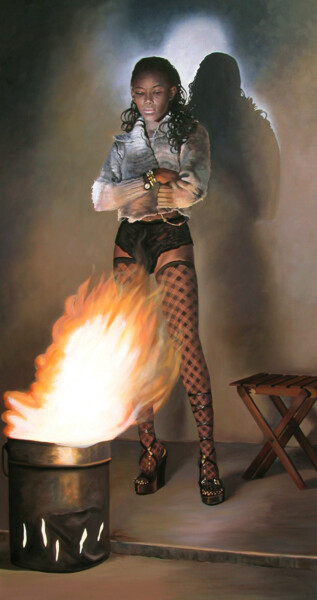 Painting titled "FUOCO EROTICO" by Francesco Capello, Original Artwork, Oil Mounted on Wood Stretcher frame
