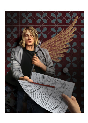 Prenten & gravures getiteld "Kurt Cobain (Nirvan…" door Francesco De La Vega Barcella, Origineel Kunstwerk, Zeefdruk