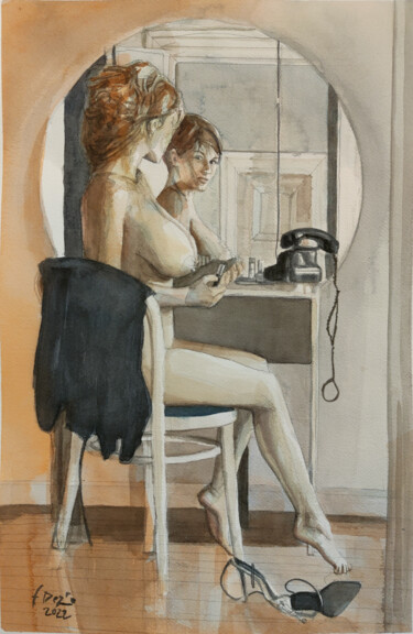 Malerei mit dem Titel "boudoir 3" von Francesco Dezio, Original-Kunstwerk, Aquarell