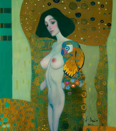 Digitale Kunst mit dem Titel "girl with parrot" von Francesco Dezio, Original-Kunstwerk, Digitale Malerei