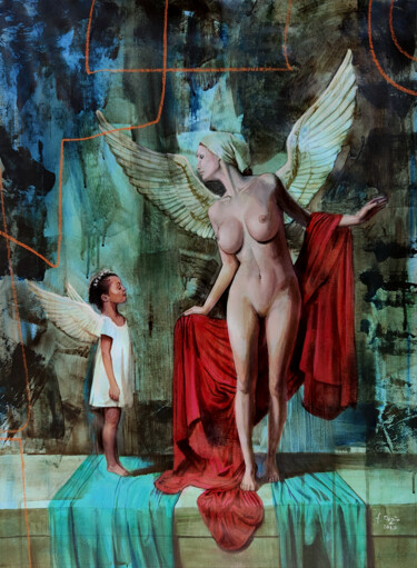 Painting titled "mi insegni a volare?" by Francesco Dezio, Original Artwork, Oil