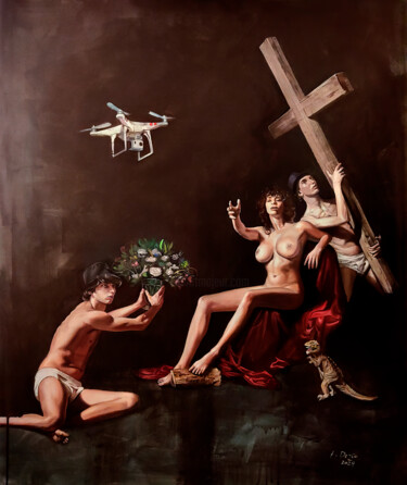 Pintura intitulada "Crocifissione rinvi…" por Francesco Dezio, Obras de arte originais, Óleo