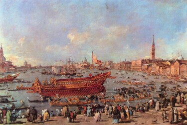 Painting titled "Le Départ du Bucent…" by Francesco Guardi, Original Artwork, Oil