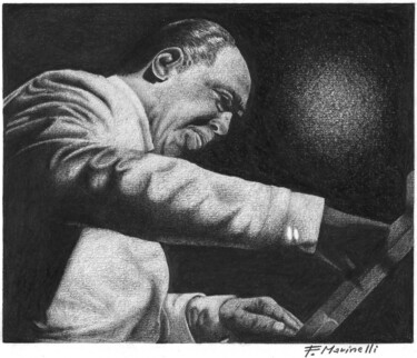 Tekening getiteld "Duke Ellington" door Francesco Marinelli, Origineel Kunstwerk, Houtskool