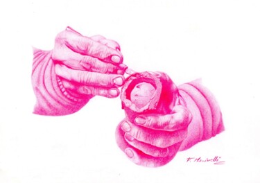 Desenho intitulada "Craftsman's hands" por Francesco Marinelli, Obras de arte originais, Conté