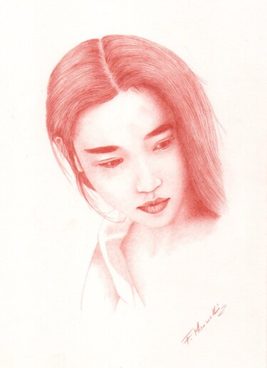Drawing titled "Asian lady" by Francesco Marinelli, Original Artwork, Pencil