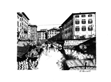 Zeichnungen mit dem Titel "La Venezia in Livor…" von Francesco Marinelli, Original-Kunstwerk, Tinte