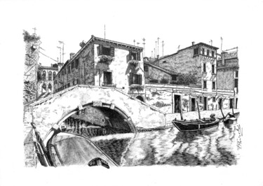 Dibujo titulada "Venice's suburb" por Francesco Marinelli, Obra de arte original, Rotulador
