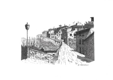 Dibujo titulada "Country side street…" por Francesco Marinelli, Obra de arte original, Tinta