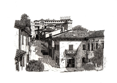 Disegno intitolato "French village" da Francesco Marinelli, Opera d'arte originale, Inchiostro